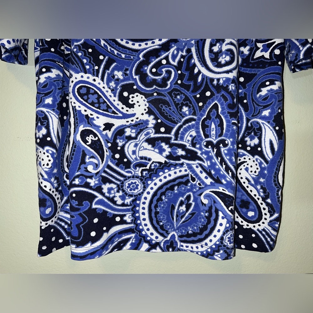 Woman Within Navy Three-Quarter Sleeve Grommet Notch Paisley Tunic! Size 1X. - Picture 7 of 15